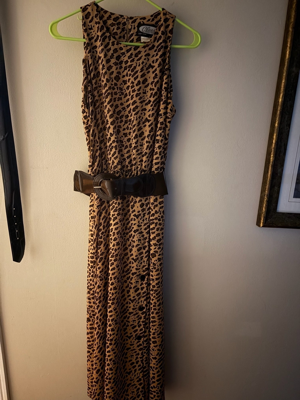 Clues Collections Sleeveless Leopard Print Maxi Dress in Tan and Black